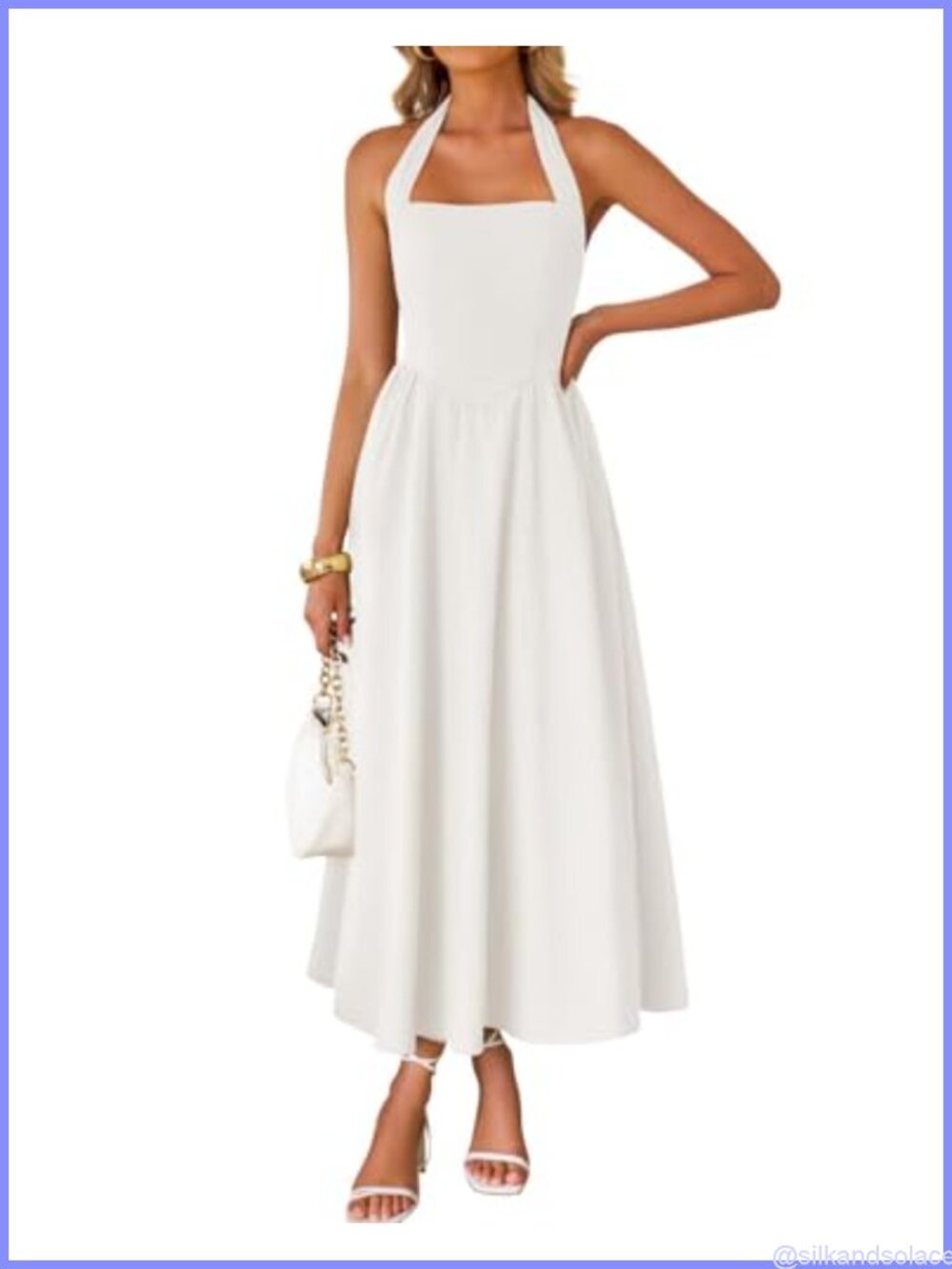 Women's Sleeveless Halter Neck A-Line Midi Dress